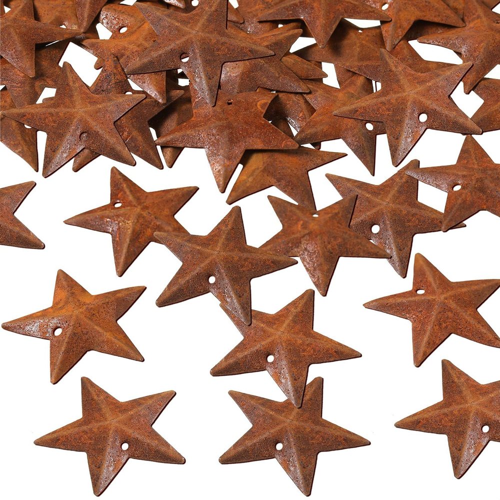 Mini Metal Stars For Crafts With Holes 1.18 Inch Metal Rusty Barn Star Craft🐋